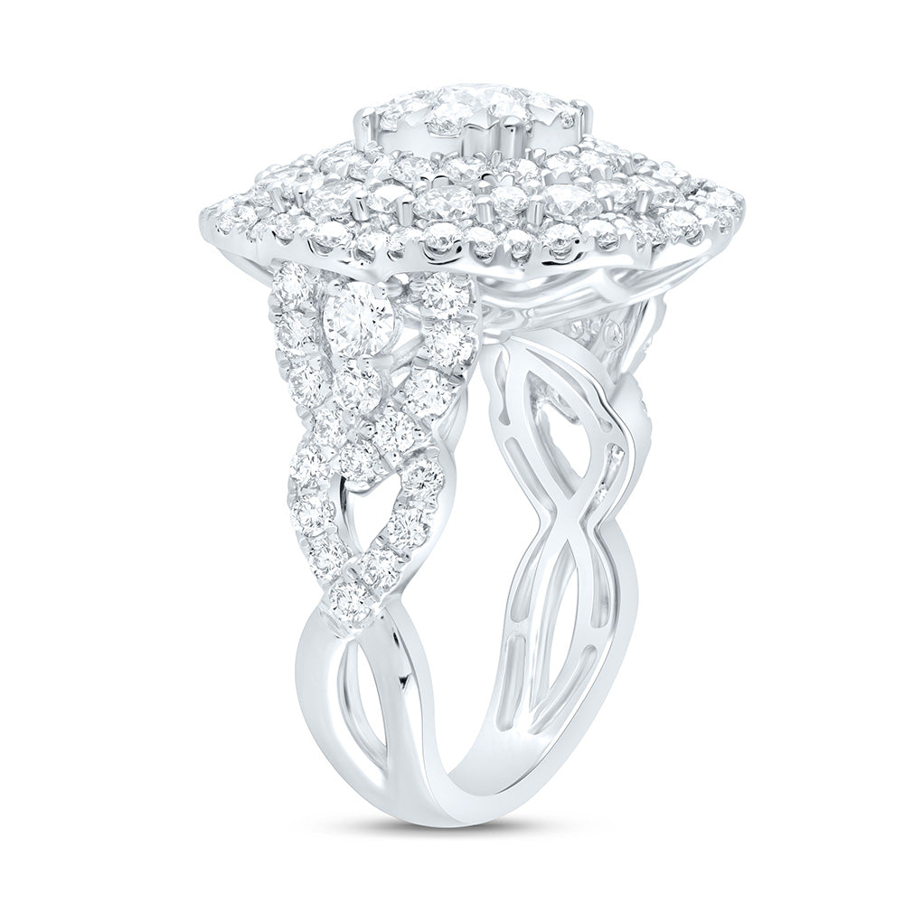 18K Yellow Or White Gold 3 3/4Cttw Natural Diamond Elite 3/8Cttw Center Round Flower Double Halo Bridal Ring