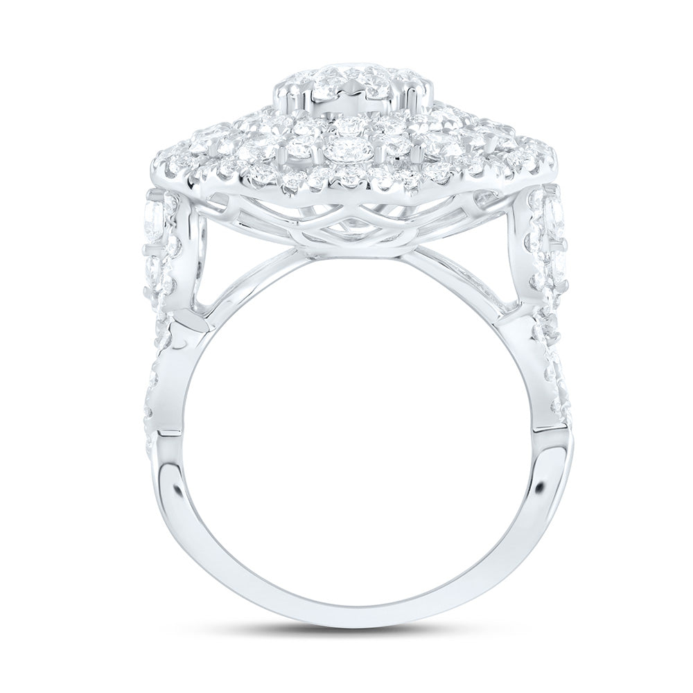 18K Yellow Or White Gold 3 3/4Cttw Natural Diamond Elite 3/8Cttw Center Round Flower Double Halo Bridal Ring