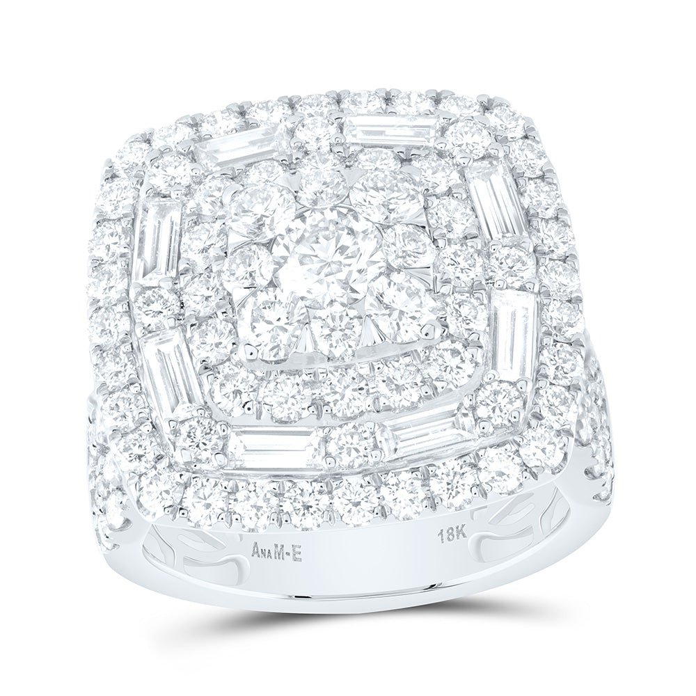 18K Yellow Or White Gold 4Cttw Natural Diamond Ana M Elite 3/8Ctw Center Round Cushion Double Halo Bridal Ring