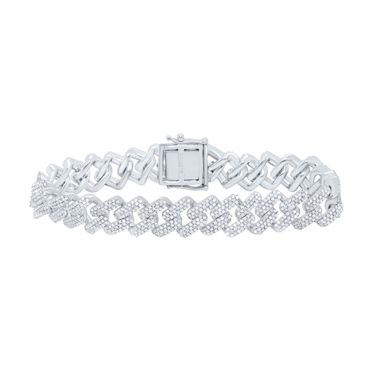Sterling silver 4 Cttw Natural Diamond 12.40Mm Cuban Men'S Bracelet (8 Inch)