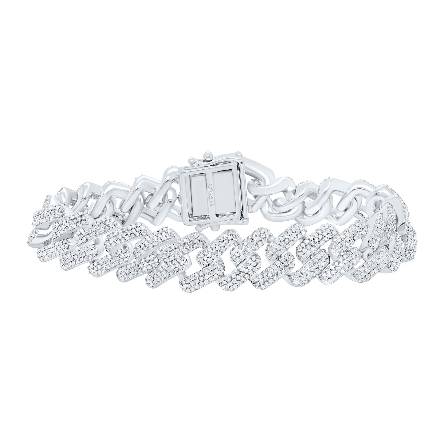Sterling Silver 4Ctw Natural Diamond P3 (14 Mm) Cuban Men'S Bracelet (8 Inch)
