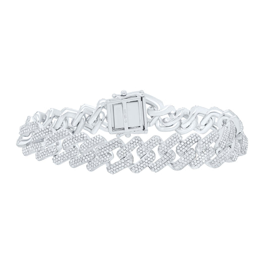 Sterling Silver 4Ctw Natural Diamond P3 (14 Mm) Cuban Men'S Bracelet (8 Inch)