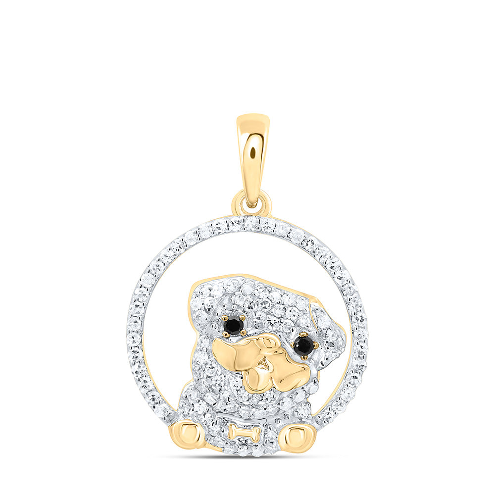 10K Yellow Or White Gold 1/4Cttw Natural Diamond Gift Round Blk Dog Pendant