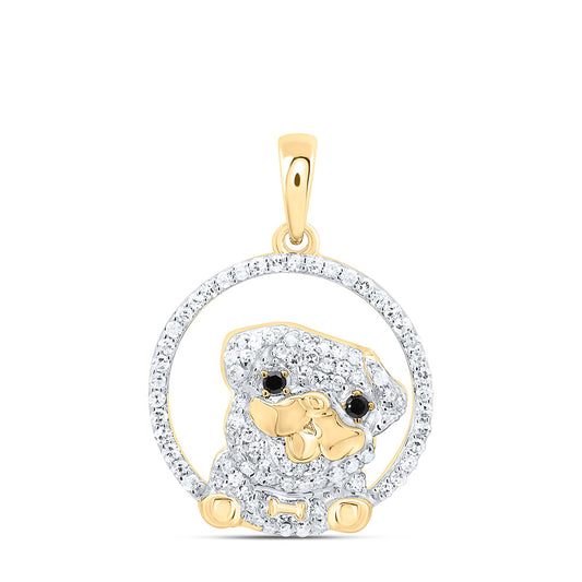 10K Yellow Or White Gold 1/4Cttw Natural Diamond Gift Round Blk Dog Pendant