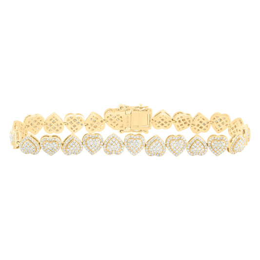 14K Yellow Gold 2 3/4Cttw Natural Diamond Fashion Heart Bracelet (7 Inch)