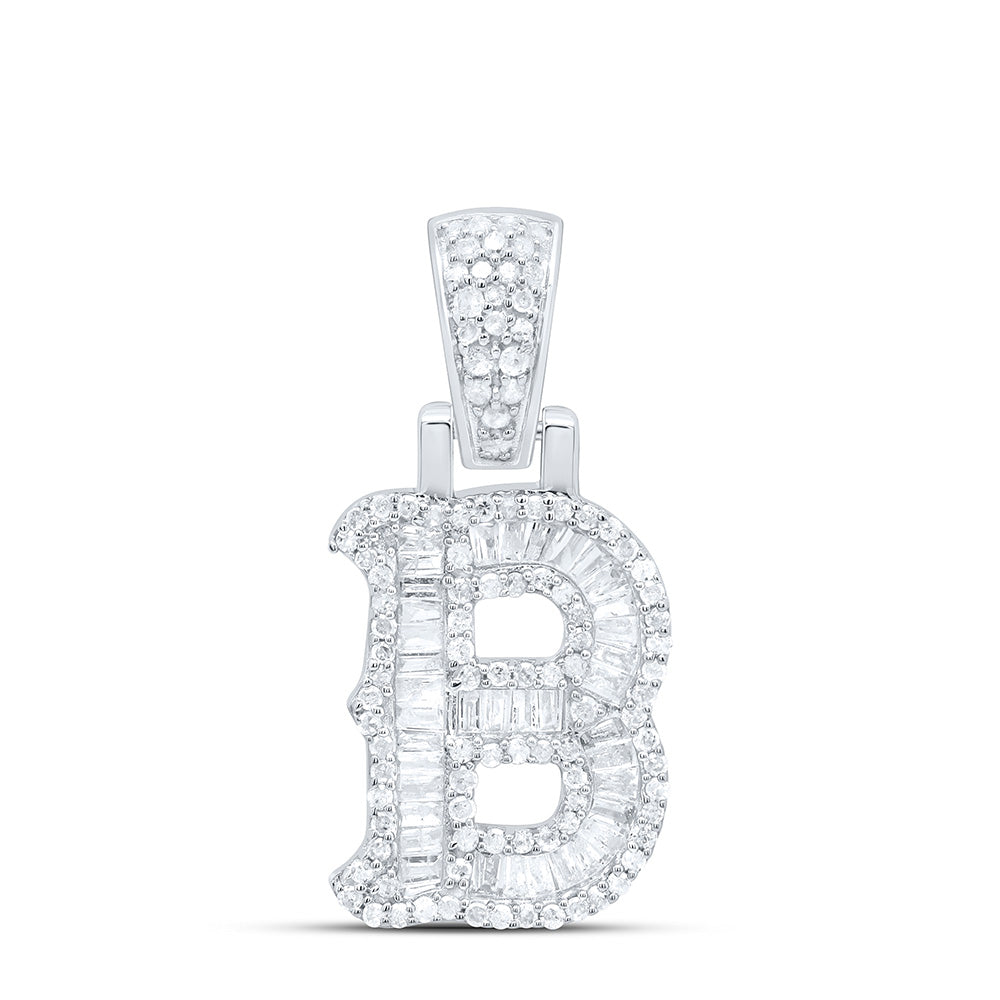 Sterling Silver Natural Diamond Gift (15Mm) Initial Pendant