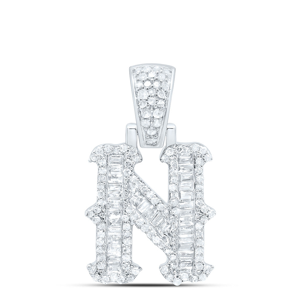 Sterling Silver Natural Diamond Gift (15Mm) Initial Pendant