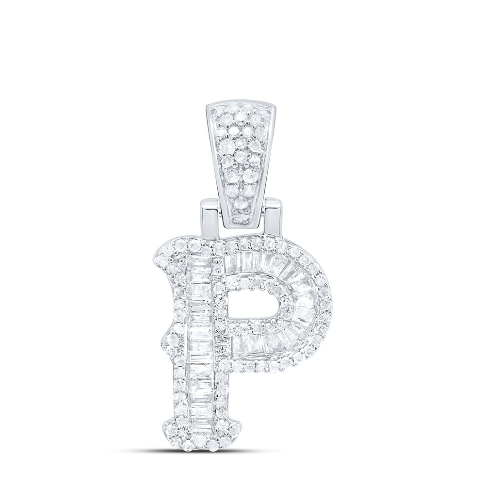 Sterling Silver Natural Diamond Gift (15Mm) Initial Pendant