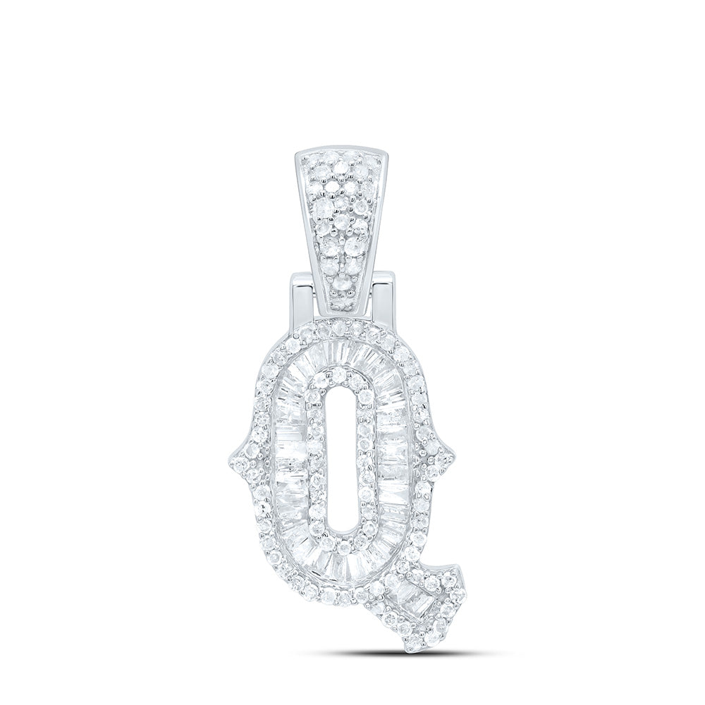 Sterling Silver Natural Diamond Gift (15Mm) Initial Pendant