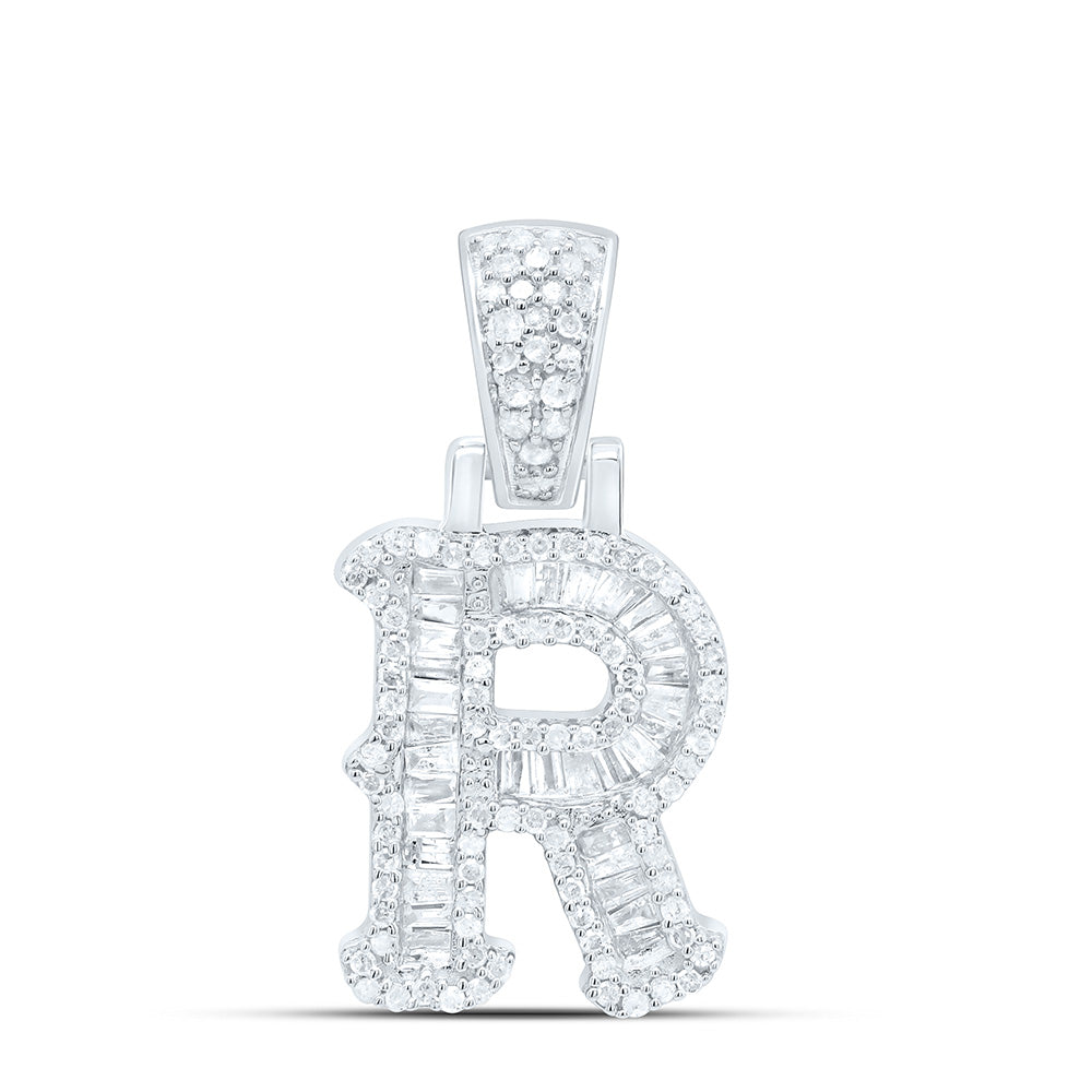 Sterling Silver Natural Diamond Gift (15Mm) Initial Pendant