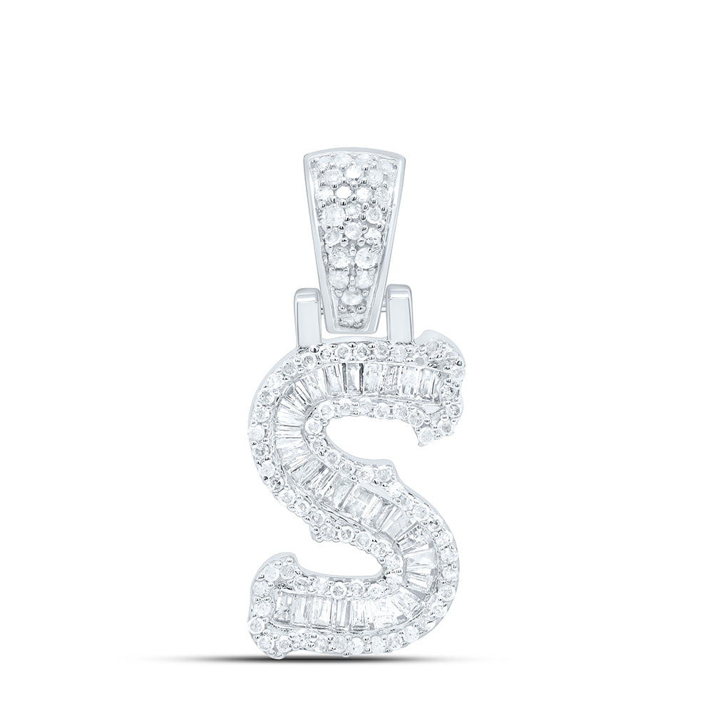Sterling Silver Natural Diamond Gift (15Mm) Initial Pendant