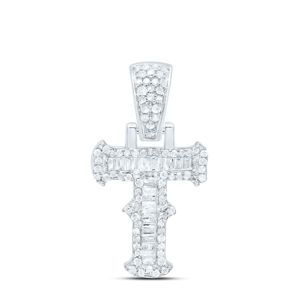 Sterling Silver Natural Diamond Gift (15Mm) Initial Pendant
