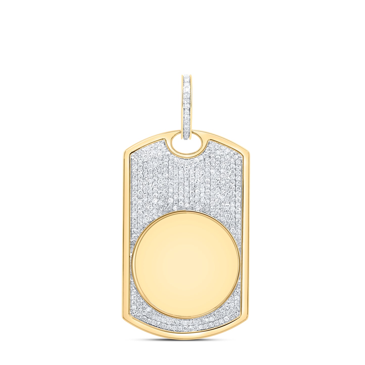 10K Yellow Gold 1 1/4Cttw Natural Diamond Dog Tag Memory Mens Charm