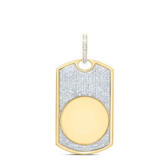 10K Yellow Gold 1 1/4Cttw Natural Diamond Dog Tag Memory Mens Charm