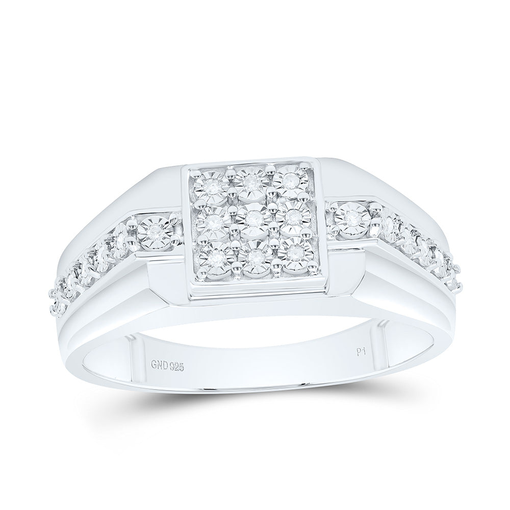 Sterling silver 1/12 Cttw Natural Diamond Square Fanuk Mens Bridal Anniversary Wedding Engagement Band Ring