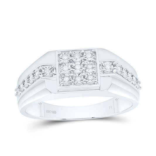 Sterling silver 1/12 Cttw Natural Diamond Square Fanuk Mens Bridal Anniversary Wedding Engagement Band Ring