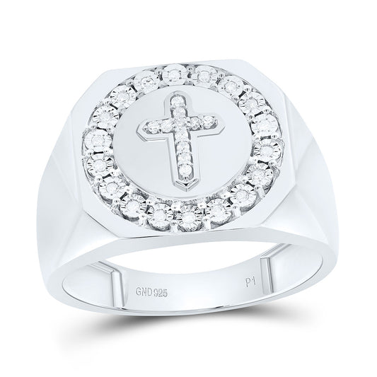 Sterling Silver 1/8Cttw Natural Diamond Gift Cross  Fanuk Mens Ring