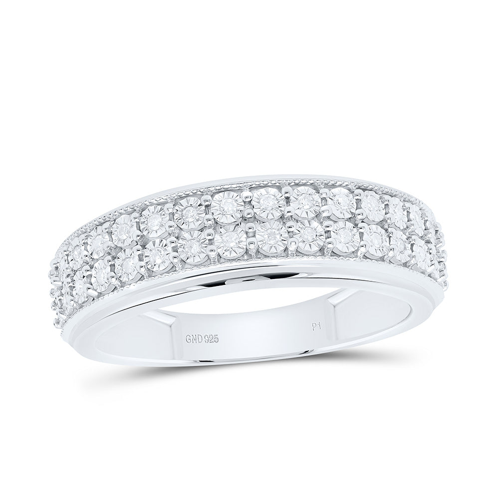Sterling silver 1/8 Cttw Natural Diamond Fanuk Mens Bridal Anniversary Wedding Engagement Band Ring