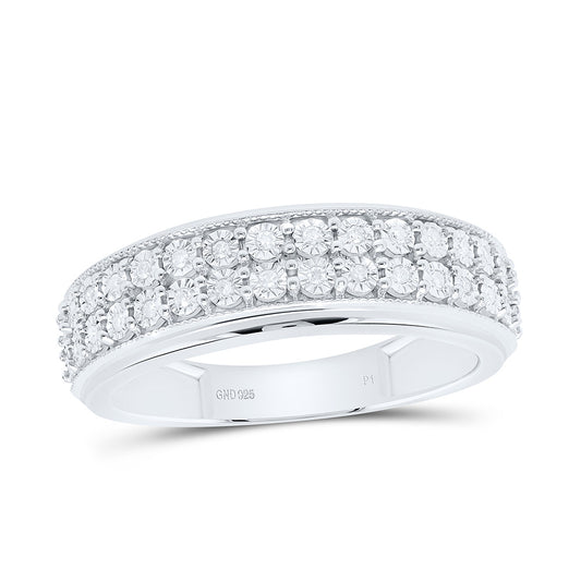Sterling silver 1/8 Cttw Natural Diamond Fanuk Mens Bridal Anniversary Wedding Engagement Band Ring