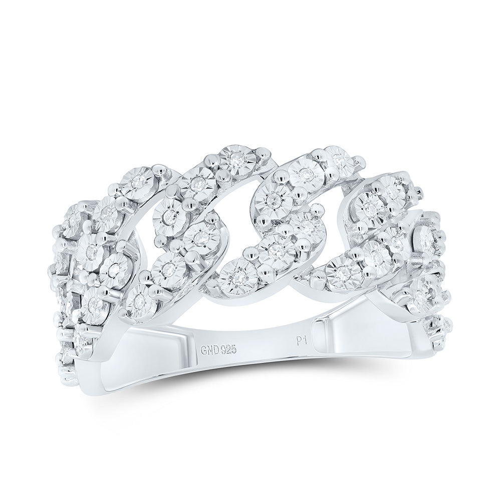 Sterling silver 1/6 Cttw Natural Diamond Cuban Fanuk Mens Bridal Anniversary Wedding Engagement Band Ring