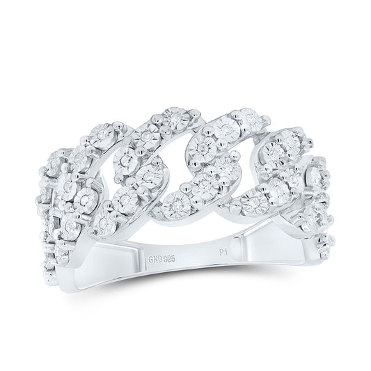 Sterling silver 1/6 Cttw Natural Diamond Cuban Fanuk Mens Bridal Anniversary Wedding Engagement Band Ring
