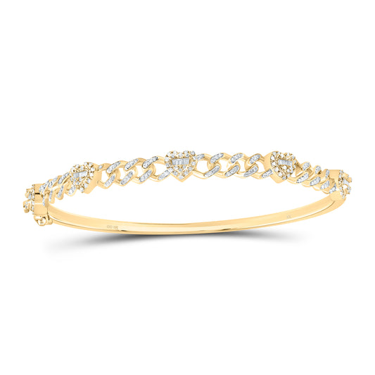 10K Or 14K Yellow Or White Gold 5/8Cttw Natural Diamond Fashion Heart Cuban Bangle(65X55Mm)
