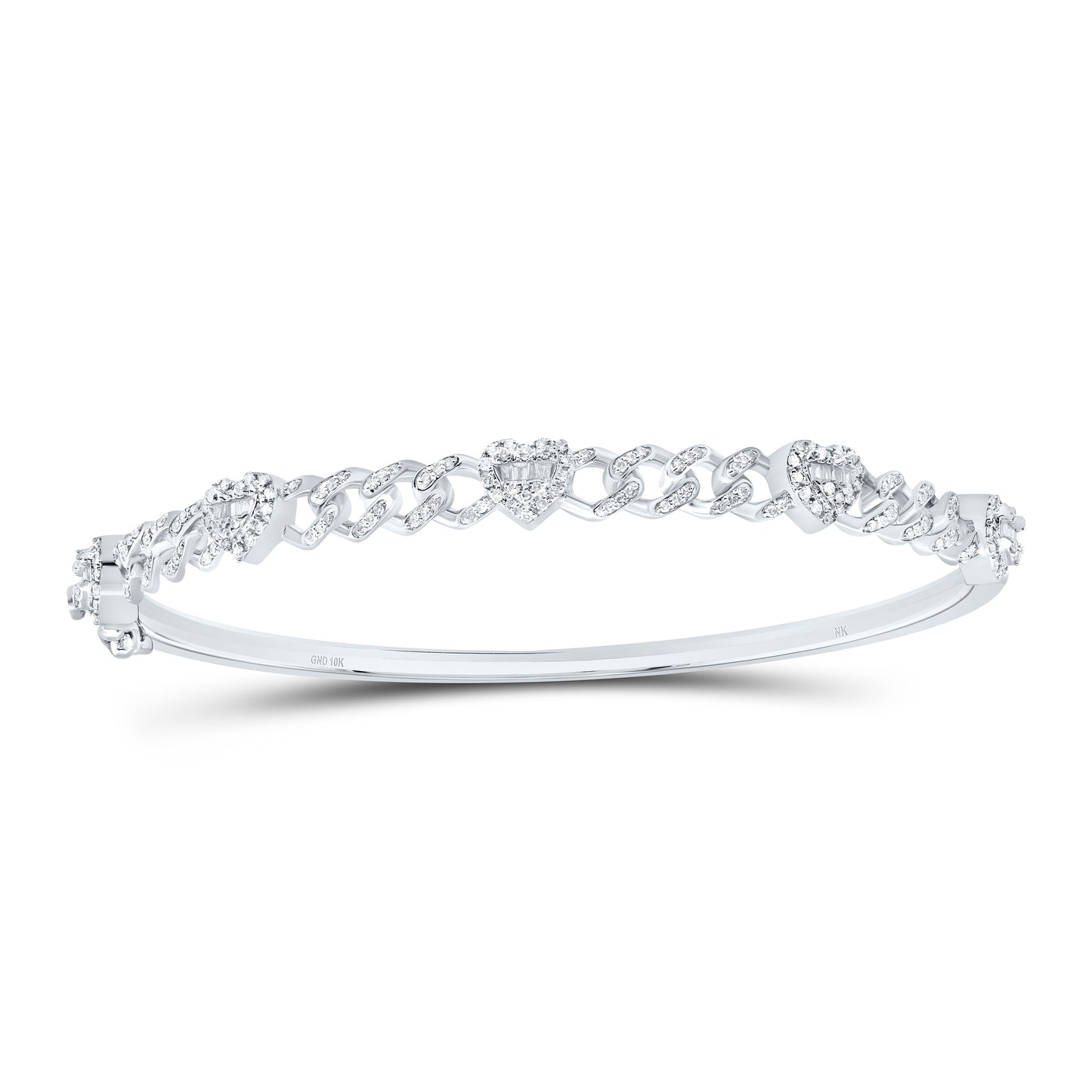 10K Or 14K Yellow Or White Gold 5/8Cttw Natural Diamond Fashion Heart Cuban Bangle(65X55Mm)