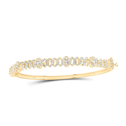 10K Or 14K Yellow Gold 3/4Cttw Natural Diamond Fashion Clover Cuban Bangle (65X55Mm)