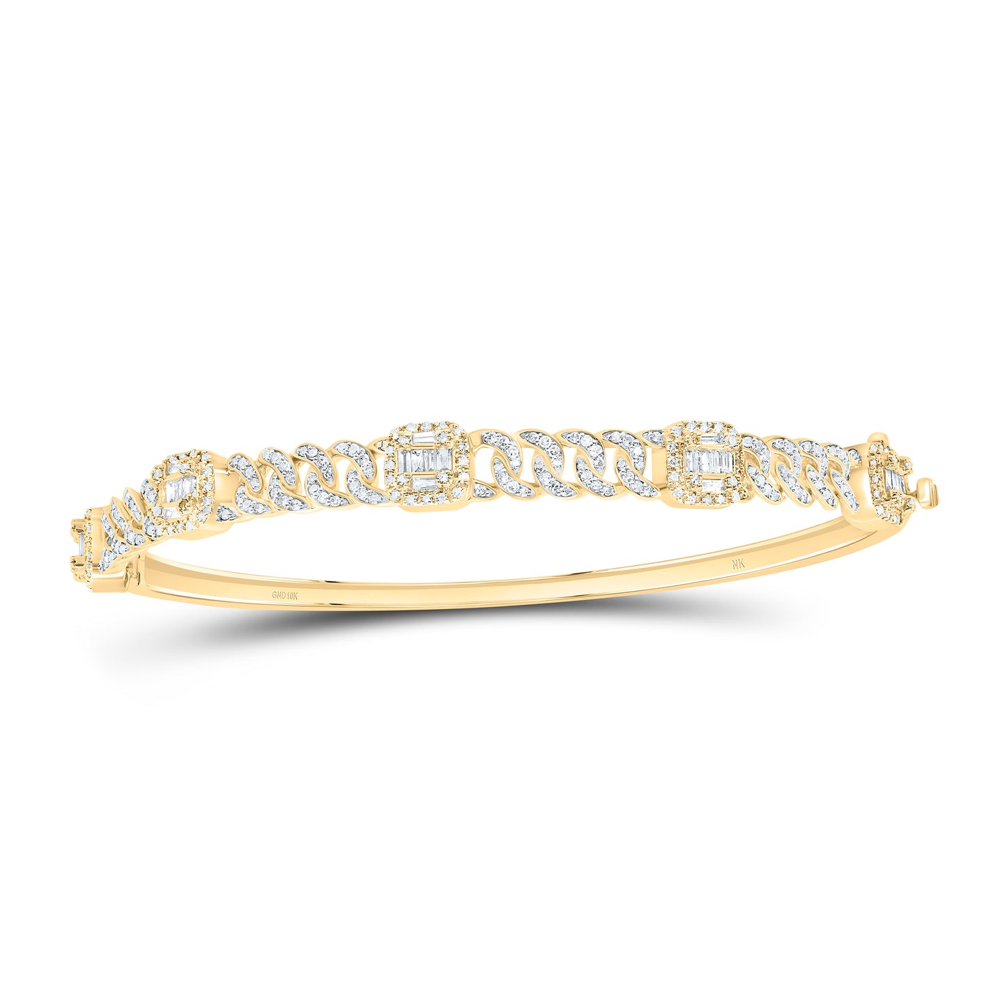 10K Yellow Or White Gold 1 Cttw Natural Diamond Fashion Cushion Cuban Bangle (65X55Mm)