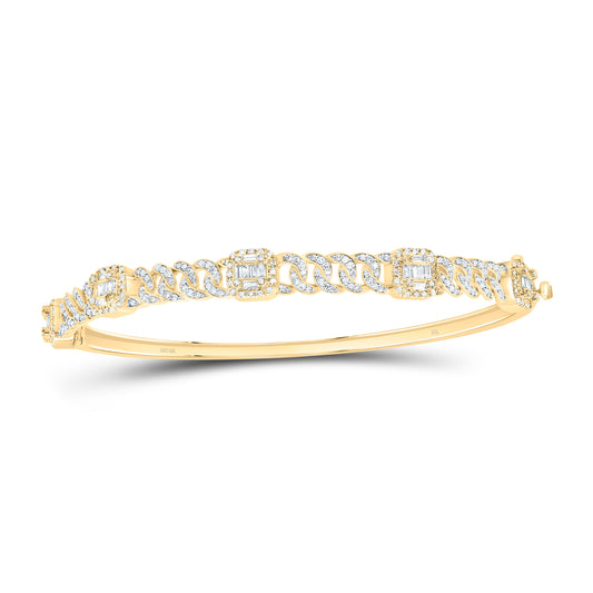 10K Yellow Or White Gold 1 Cttw Natural Diamond Fashion Cushion Cuban Bangle (65X55Mm)