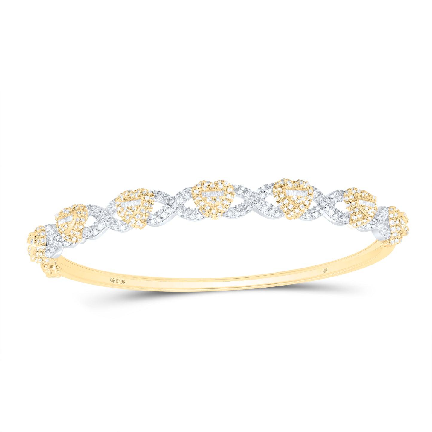 10K Or 14K Yellow Or White Gold 1 1/2Cttw Natural Diamond Fashion Infinity Heart Bangle (65X55Mm)