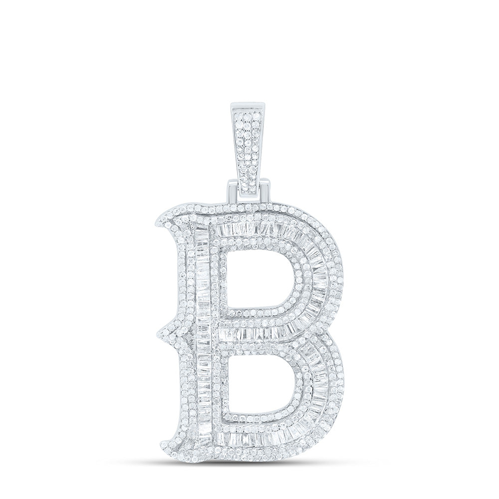 Sterling Silver Natural Diamond  (35Mm) Initial Pendant