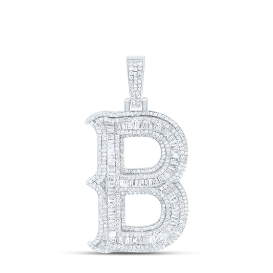 Sterling Silver Natural Diamond  (35Mm) Initial Pendant