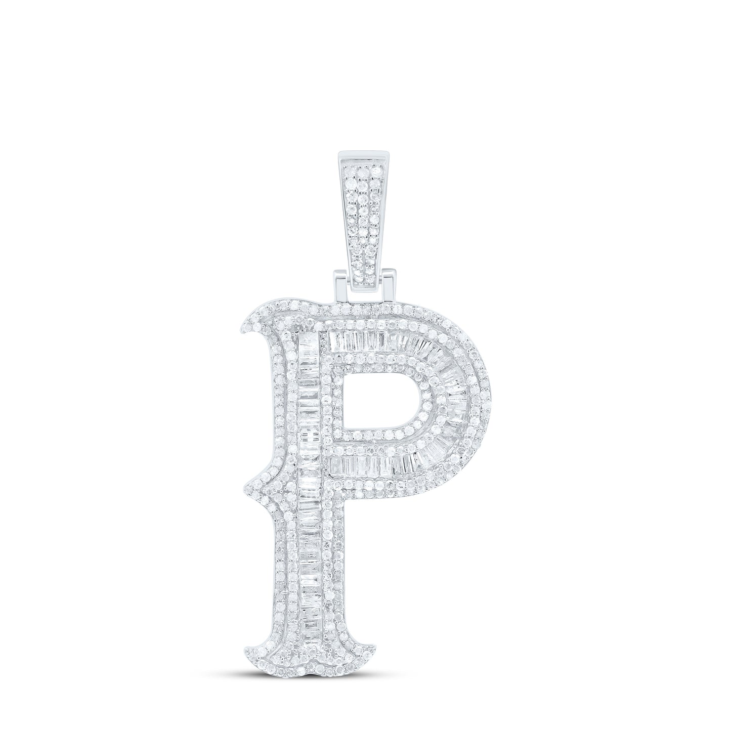 Sterling Silver Natural Diamond (35Mm) Initial Pendant