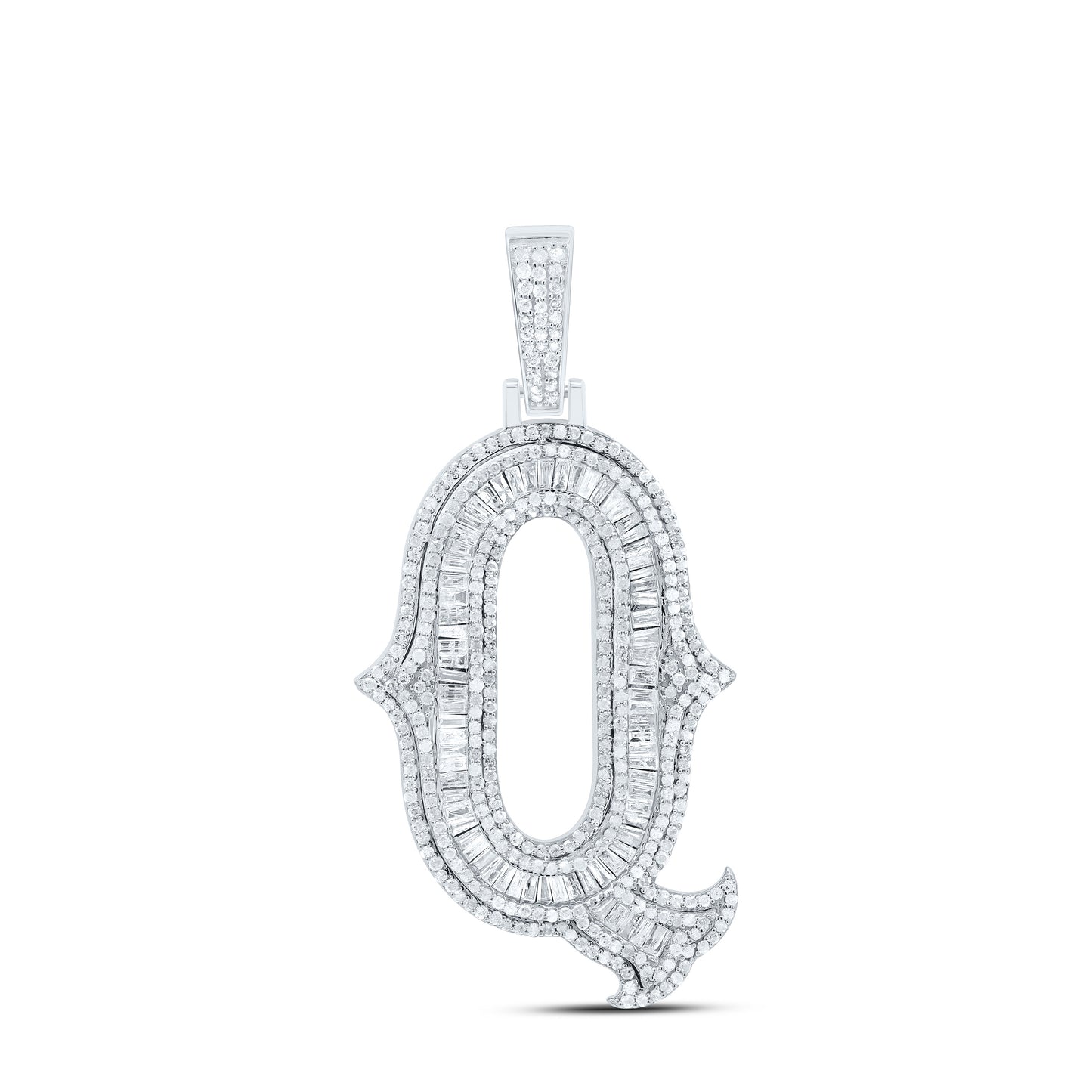 Sterling Silver Natural Diamond  (35Mm) Initial Pendant