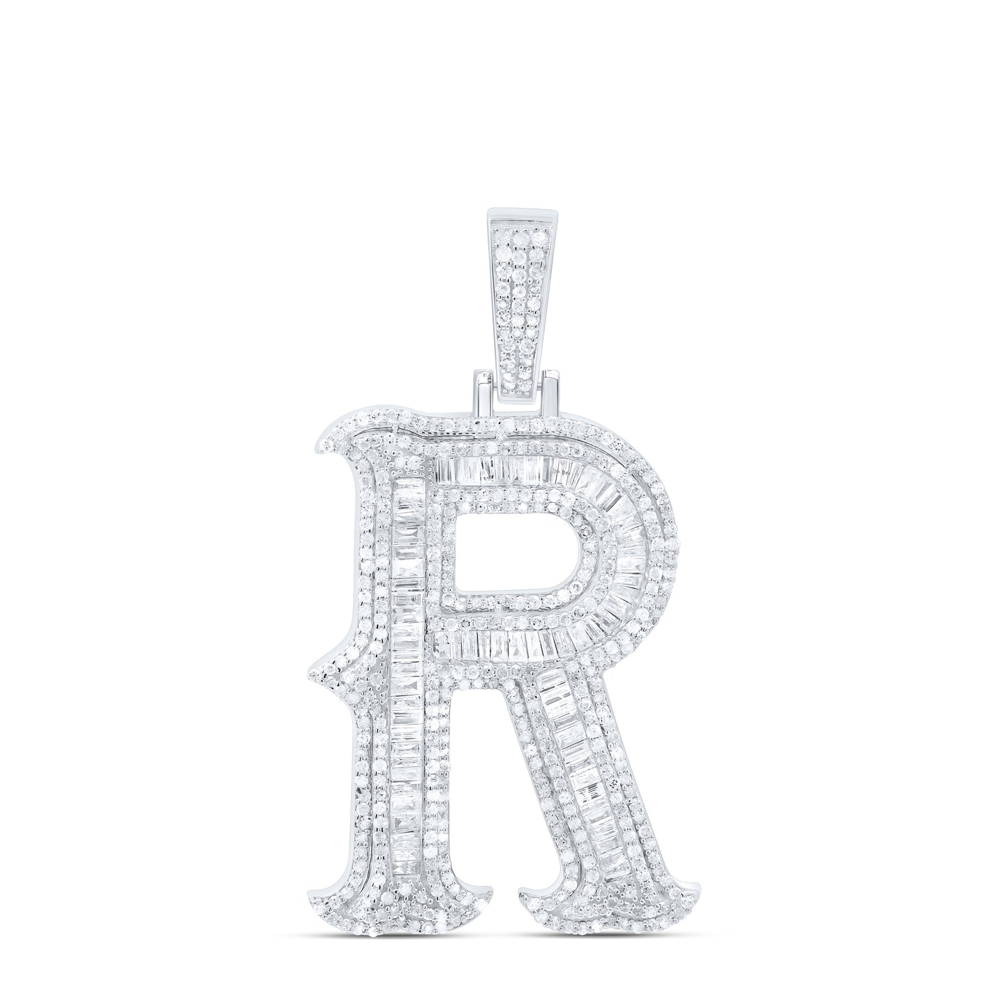 Sterling Silver Natural Diamond  (35Mm) Initial Pendant