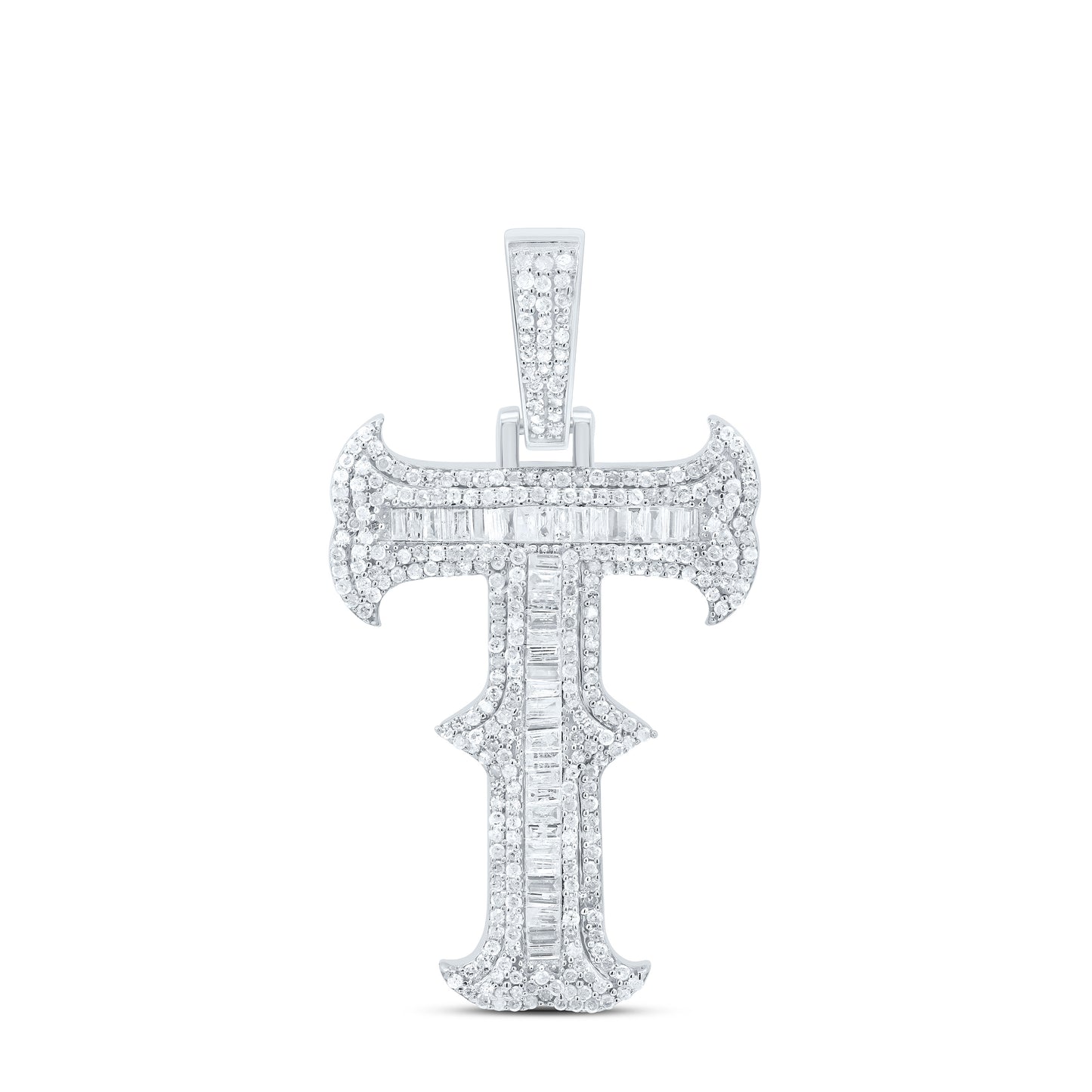 Sterling Silver Natural Diamond  (35Mm) Initial Pendant