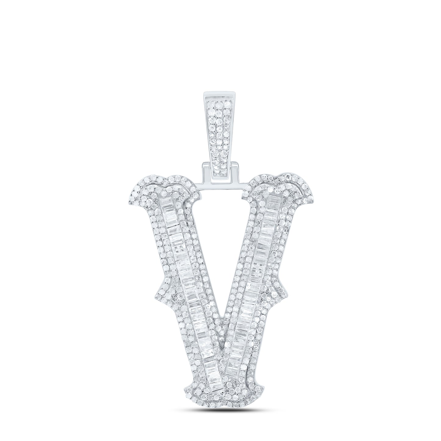 Sterling Silver Natural Diamond  (35Mm) Initial Pendant