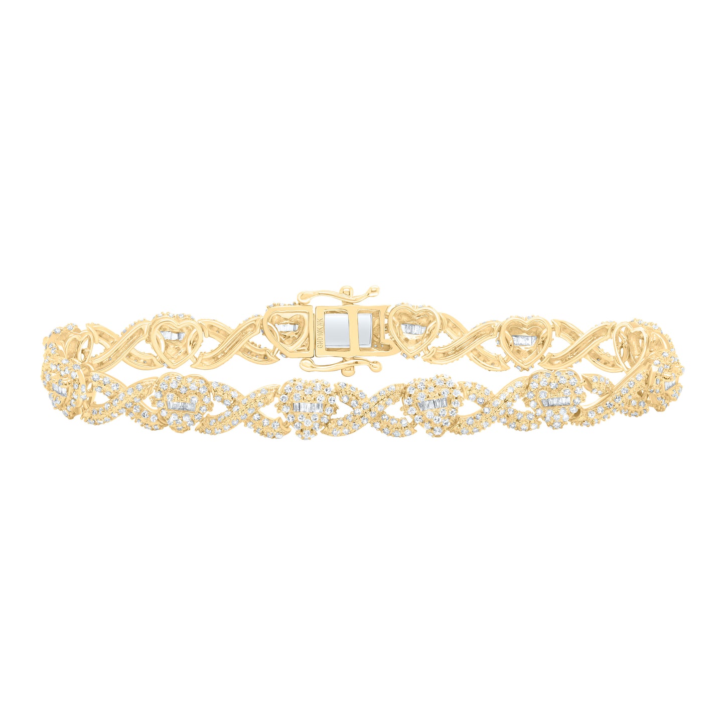 10K Yellow Gold 2 5/8 Cttw Natural Diamond Fashion Infinity Heart Bracelet ( 7 Inch )