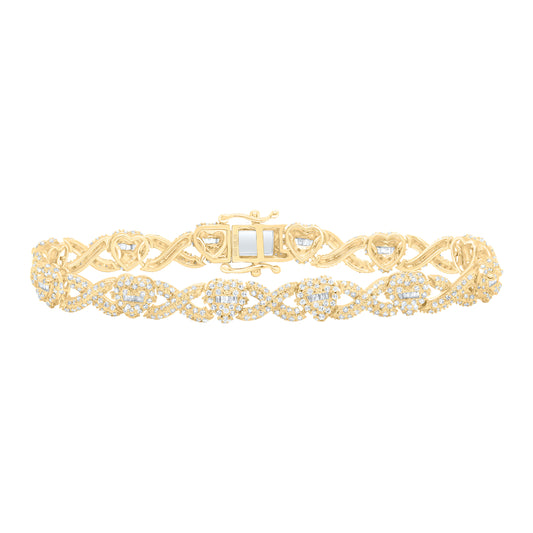 10K Yellow Gold 2 5/8 Cttw Natural Diamond Fashion Infinity Heart Bracelet ( 7 Inch )