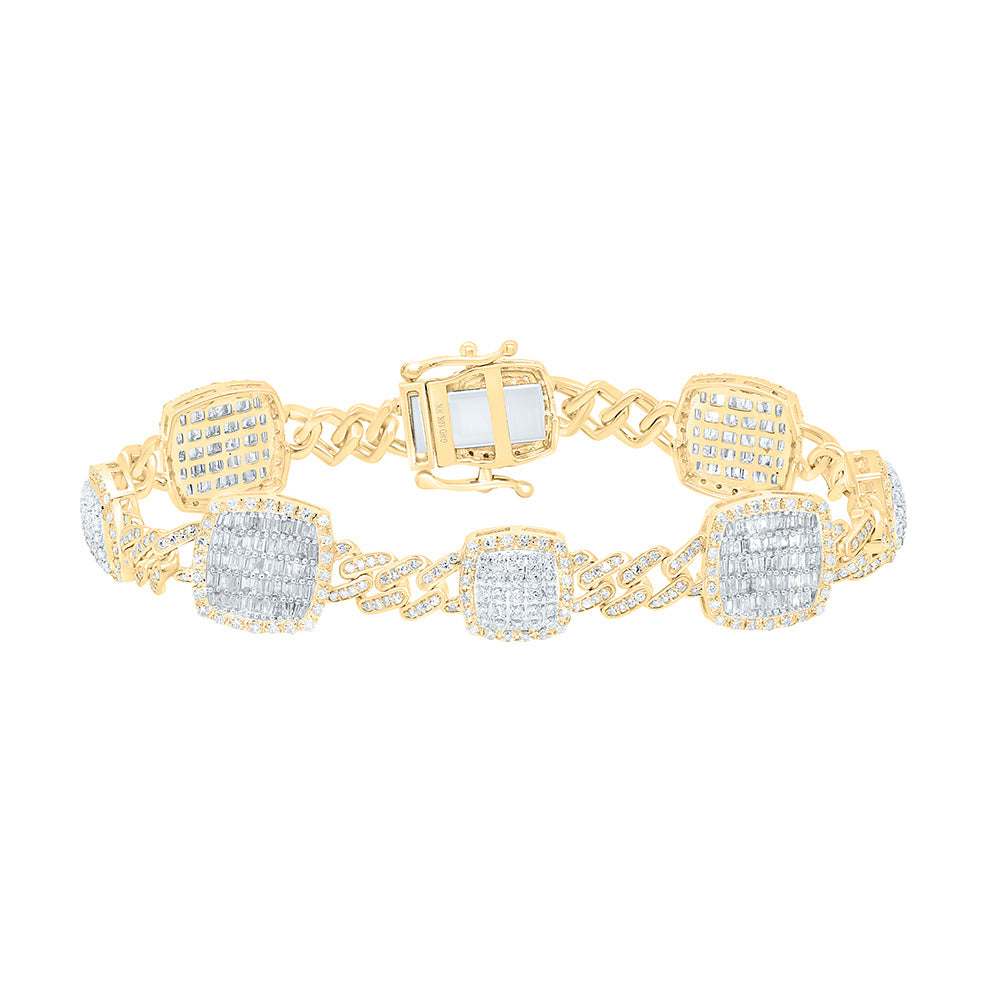 10K Yellow Gold 2 5/8Cttw Natural Diamond Fashion Cushion Cuban Bracelet ( 7 Inch)