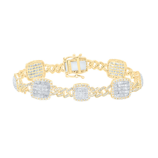 10K Yellow Gold 2 5/8Cttw Natural Diamond Fashion Cushion Cuban Bracelet ( 7 Inch)