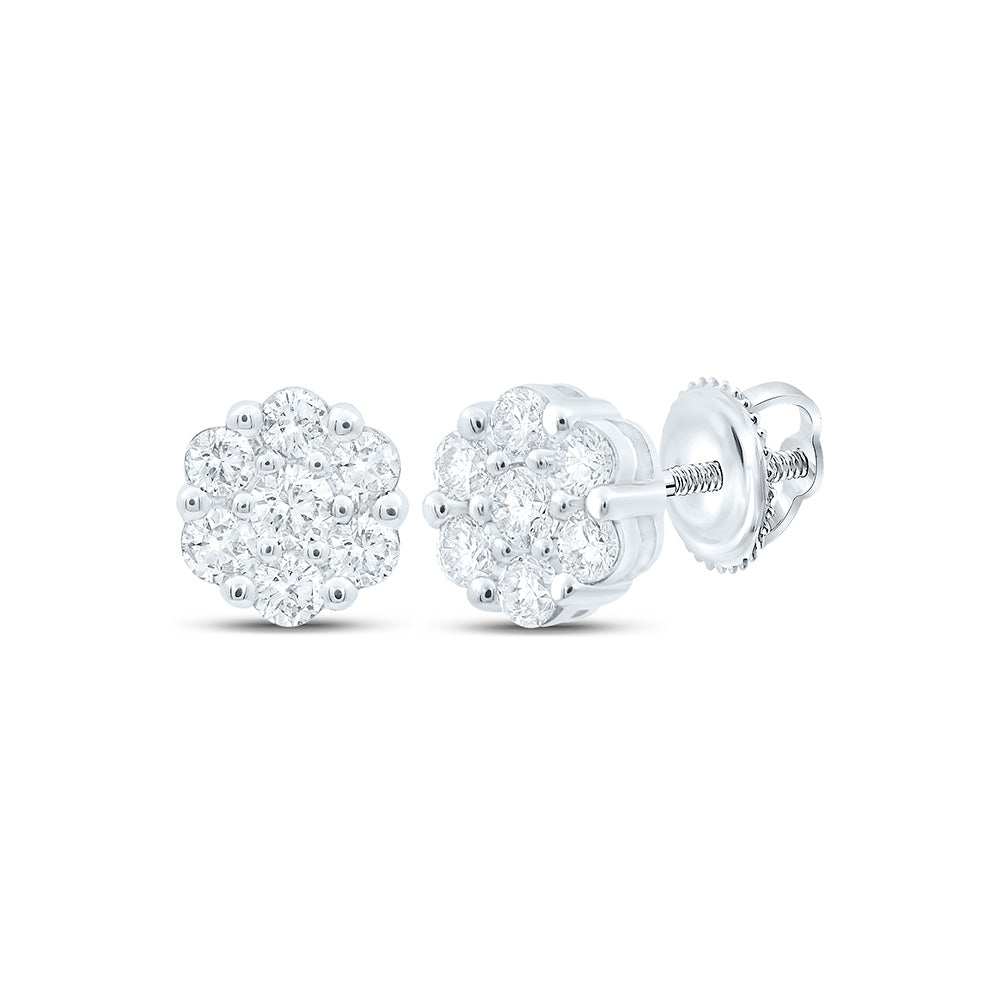 10K Yellow Or White Gold 3/4Cttw Natural Diamond Gift Flower Earring