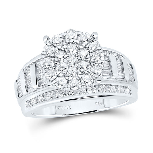 10K White Gold 1 1/2 Cttw Natural Diamond Round Head Bridal Anniversary Wedding Engagement Band Ring