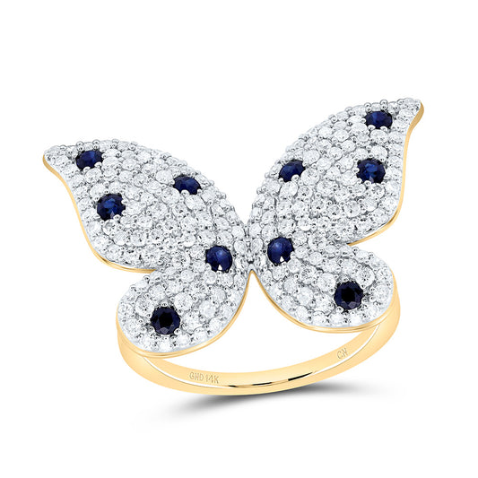 14K Yellow Or White Gold 1 1/3Cttw Natural Diamond Cn 3/8Cttw Round Gem Butterfly Ring