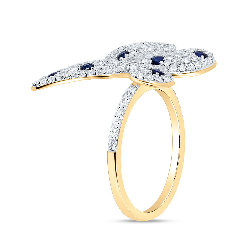 14K Yellow Or White Gold 1 1/3Cttw Natural Diamond Cn 3/8Cttw Round Gem Butterfly Ring