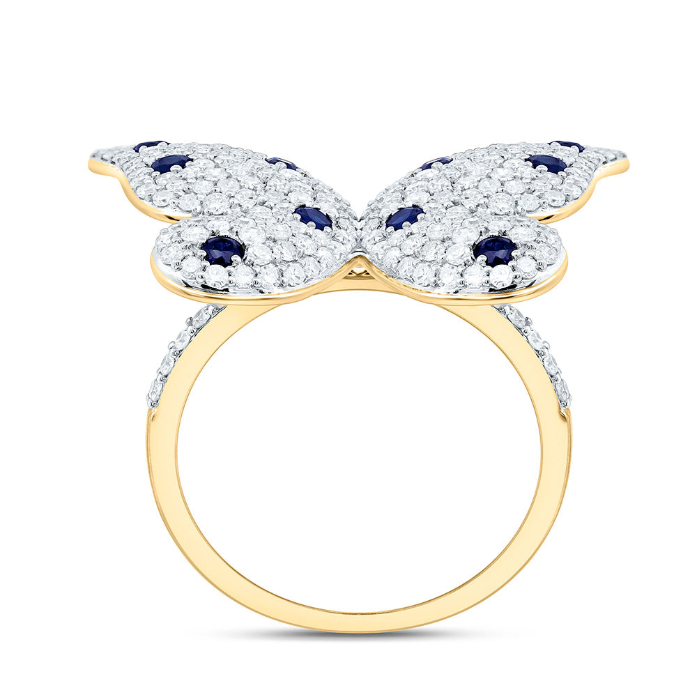 14K Yellow Or White Gold 1 1/3Cttw Natural Diamond Cn 3/8Cttw Round Gem Butterfly Ring