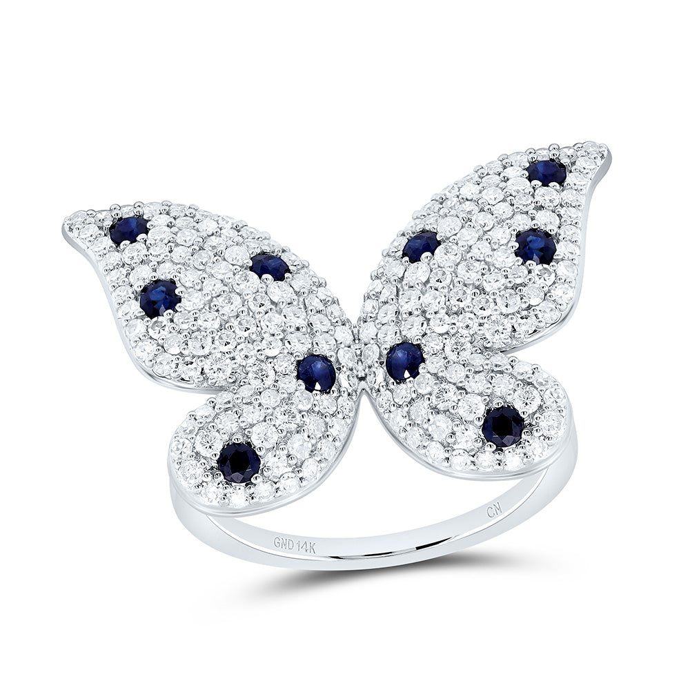 14K Yellow Or White Gold 1 1/3Cttw Natural Diamond Cn 3/8Cttw Round Gem Butterfly Ring