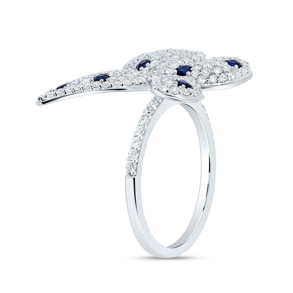14K Yellow Or White Gold 1 1/3Cttw Natural Diamond Cn 3/8Cttw Round Gem Butterfly Ring