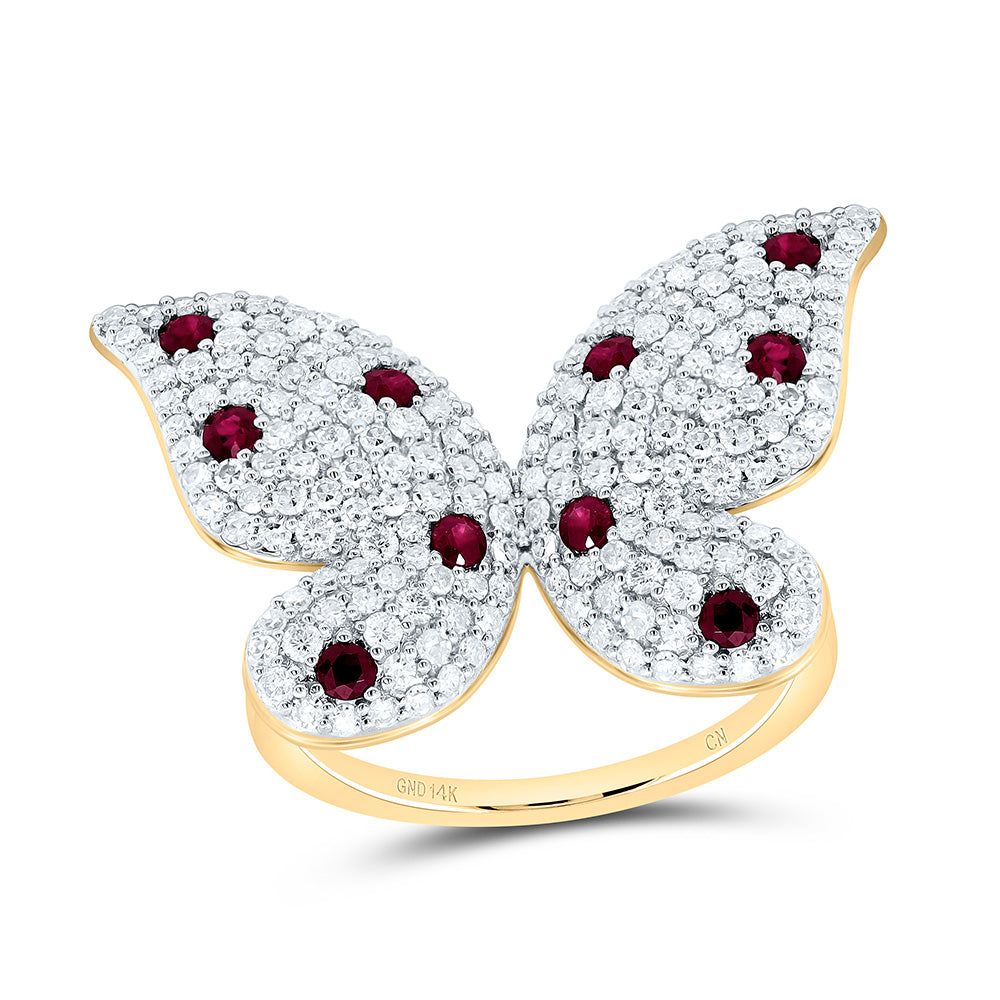 14K Yellow Or White Gold 1 1/3Cttw Natural Diamond Cn 3/8Cttw Round Gem Butterfly Ring